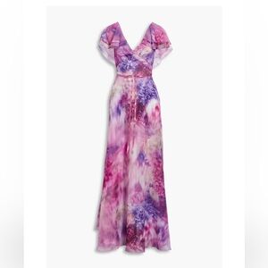Floral Watercolor Pink & Purple Maxi Dress with V-Neck
